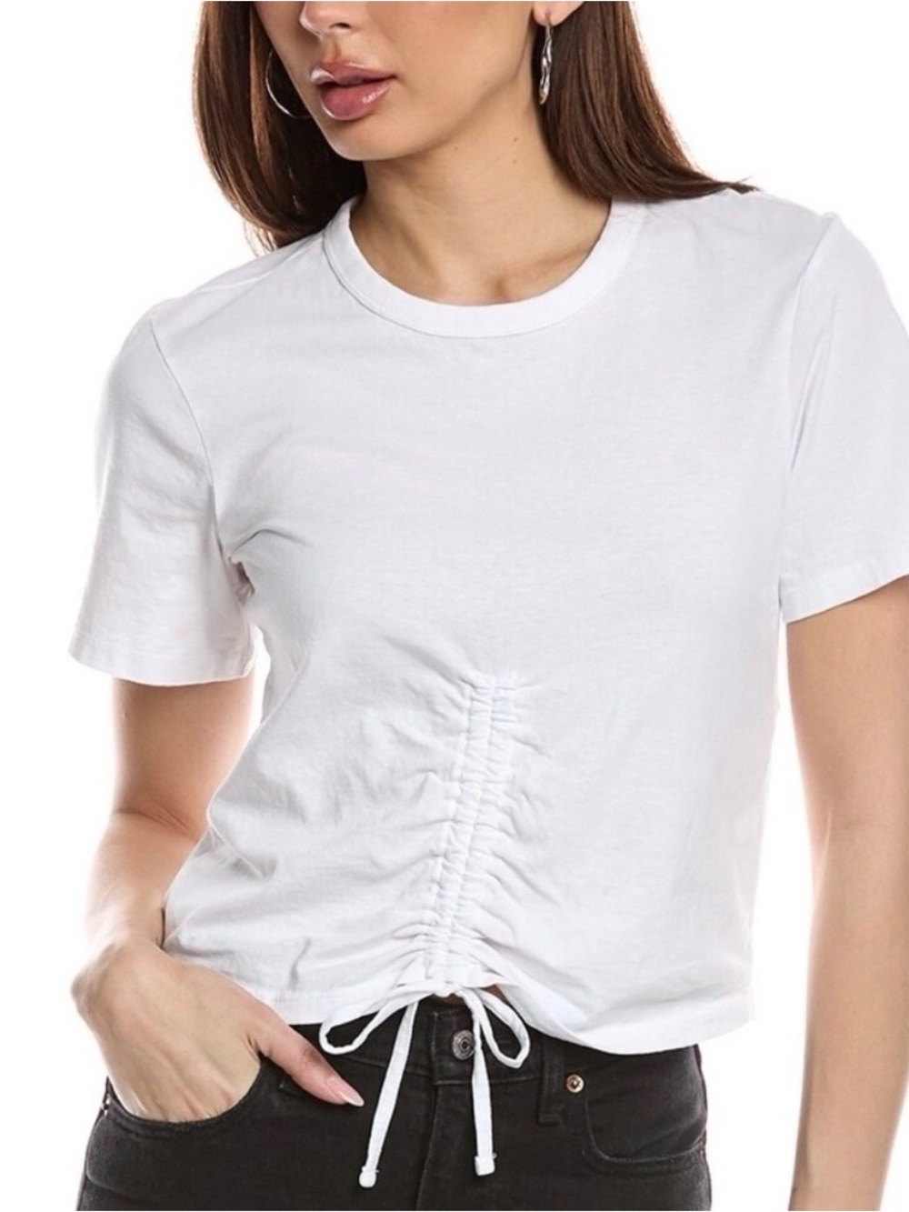 AllSaints White Ruched Drawstring Short Sleeve Tee